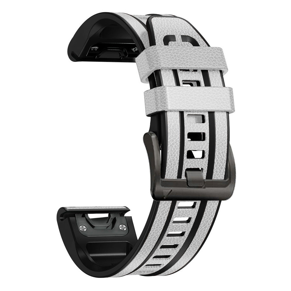 For Garmin Tactix 7 Pro / Fenix 7X / Fenix 6X Pro Quick Release Leather Coated Silicone Smart Watch Band Wrist Strap 26mm - White
