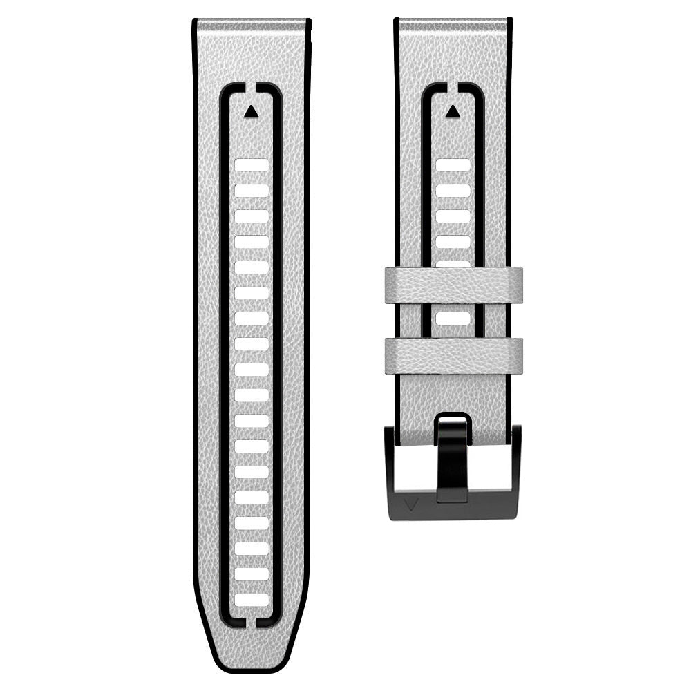 For Garmin Tactix 7 Pro / Fenix 7X / Fenix 6X Pro Quick Release Leather Coated Silicone Smart Watch Band Wrist Strap 26mm - White