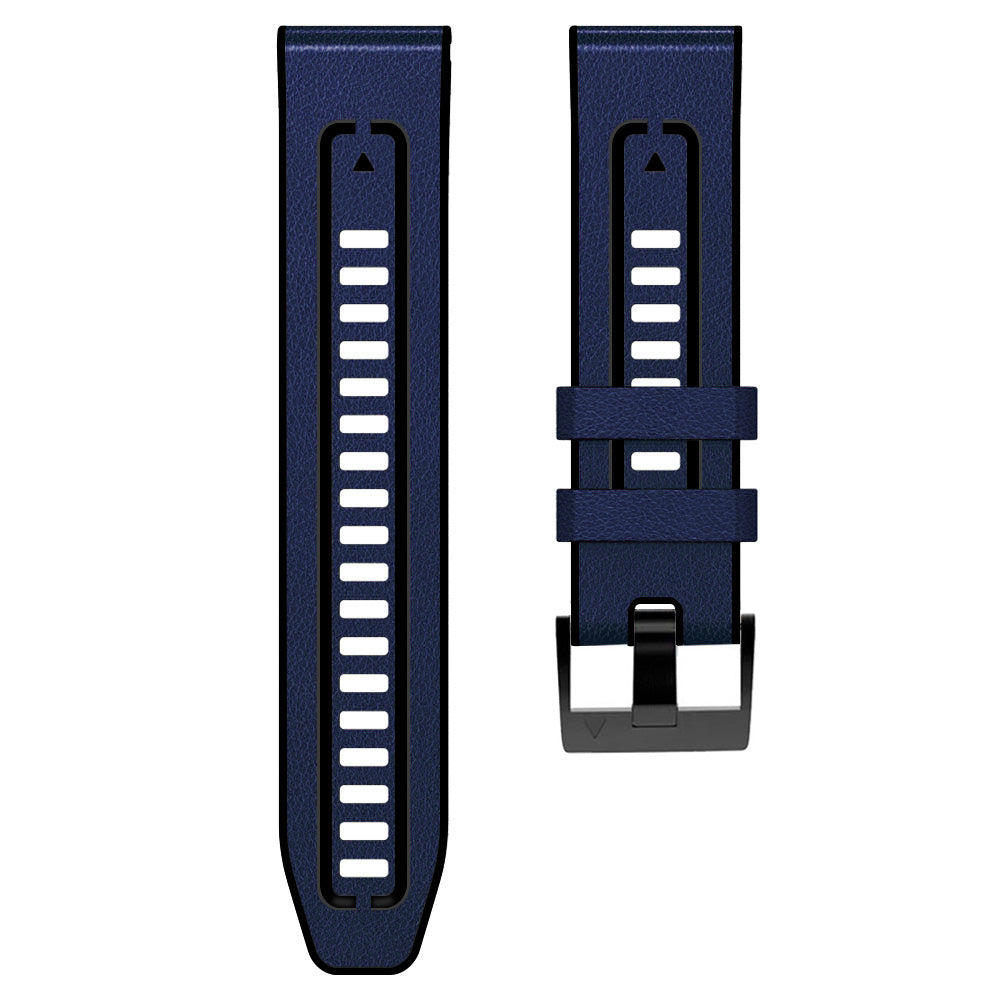 For Garmin Tactix 7 Pro / Fenix 7X / Fenix 6X Pro Quick Release Leather Coated Silicone Smart Watch Band Wrist Strap 26mm - Dark Blue
