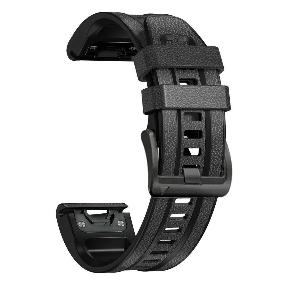 For Garmin Tactix 7 Pro / Fenix 7X / Fenix 6X Pro Quick Release Leather Coated Silicone Smart Watch Band Wrist Strap 26mm - Charcoal Grey
