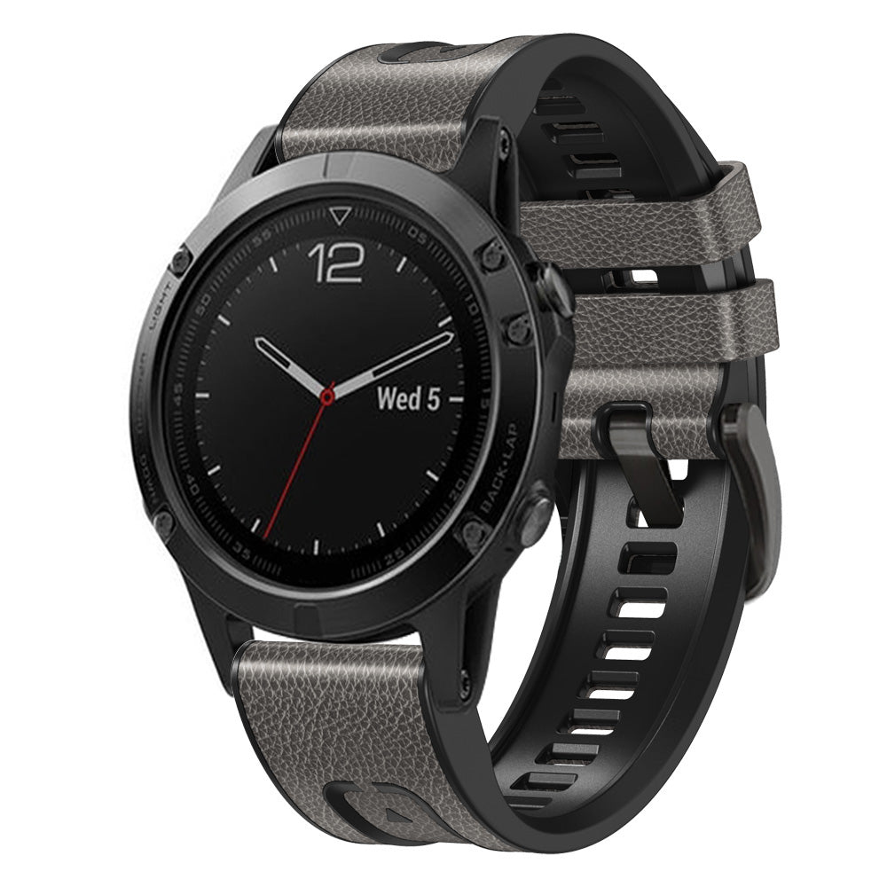 For Garmin Tactix 7 Pro / Fenix 7X / Fenix 6X Pro Quick Release Leather Coated Silicone Smart Watch Band Wrist Strap 26mm - Starry Grey