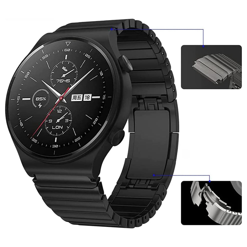 For Huawei Watch GT 2 46mm / Watch GT 3 Pro 46mm Titanium Steel 22mm Smart Watch Band Universal Quick Release Replacement Strap - Black