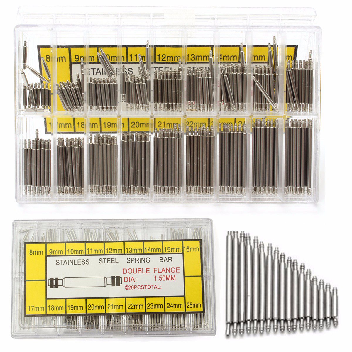 F08656 360Pcs 8-25mm Stainless Steel Watch Band Spring Bars Watch Repairing Strap Link Pins