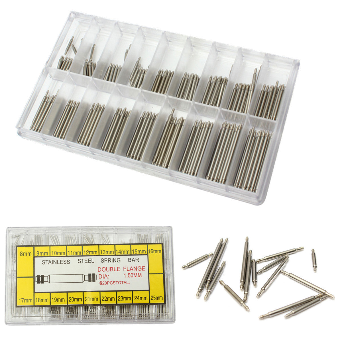 F08656 360Pcs 8-25mm Stainless Steel Watch Band Spring Bars Watch Repairing Strap Link Pins