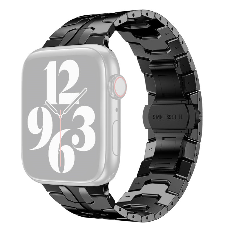 for Apple Watch Ultra 49mm / Series 8 45mm / 7 45mm / Series / 4 / 5 / 6 / SE 44mm / SE (2022) 44mm / Series 3 / 2 / 1 42mm Stainless Steel Smart Watch Strap Anti-scratch Wrist Band with Buckle Design - Black