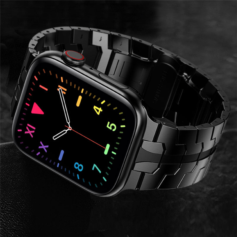 for Apple Watch Ultra 49mm / Series 8 45mm / 7 45mm / Series / 4 / 5 / 6 / SE 44mm / SE (2022) 44mm / Series 3 / 2 / 1 42mm Stainless Steel Smart Watch Strap Anti-scratch Wrist Band with Buckle Design - Black