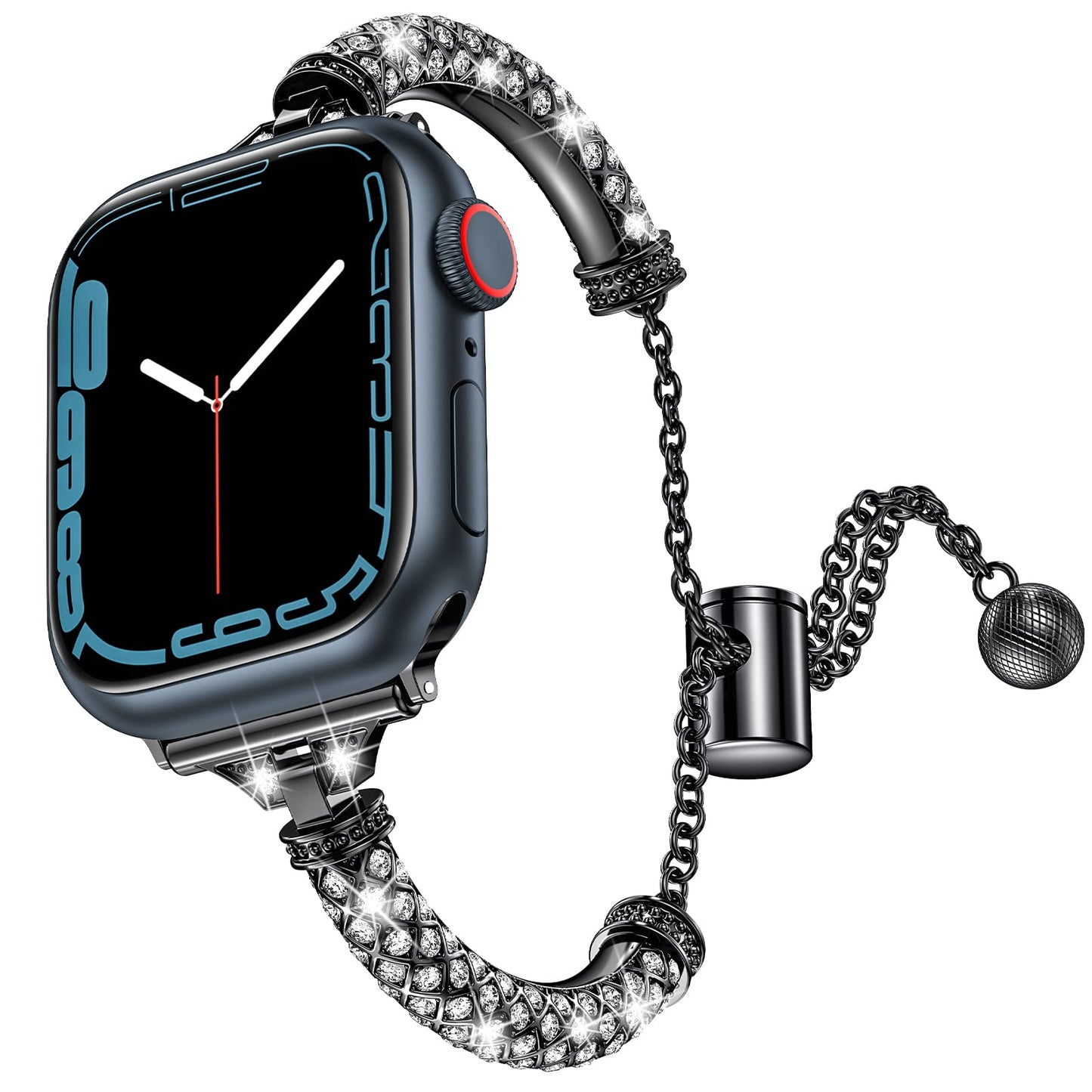 for Apple Watch SE / SE (2022) 40mm / Series 7 / 8 41mm / 4 / 5 / 6 40mm / 1 / 2 / 3 38mm Metal Stretch Jewelry Watch Strap Rhinestone Decorated Wristband for Women Girls - Black