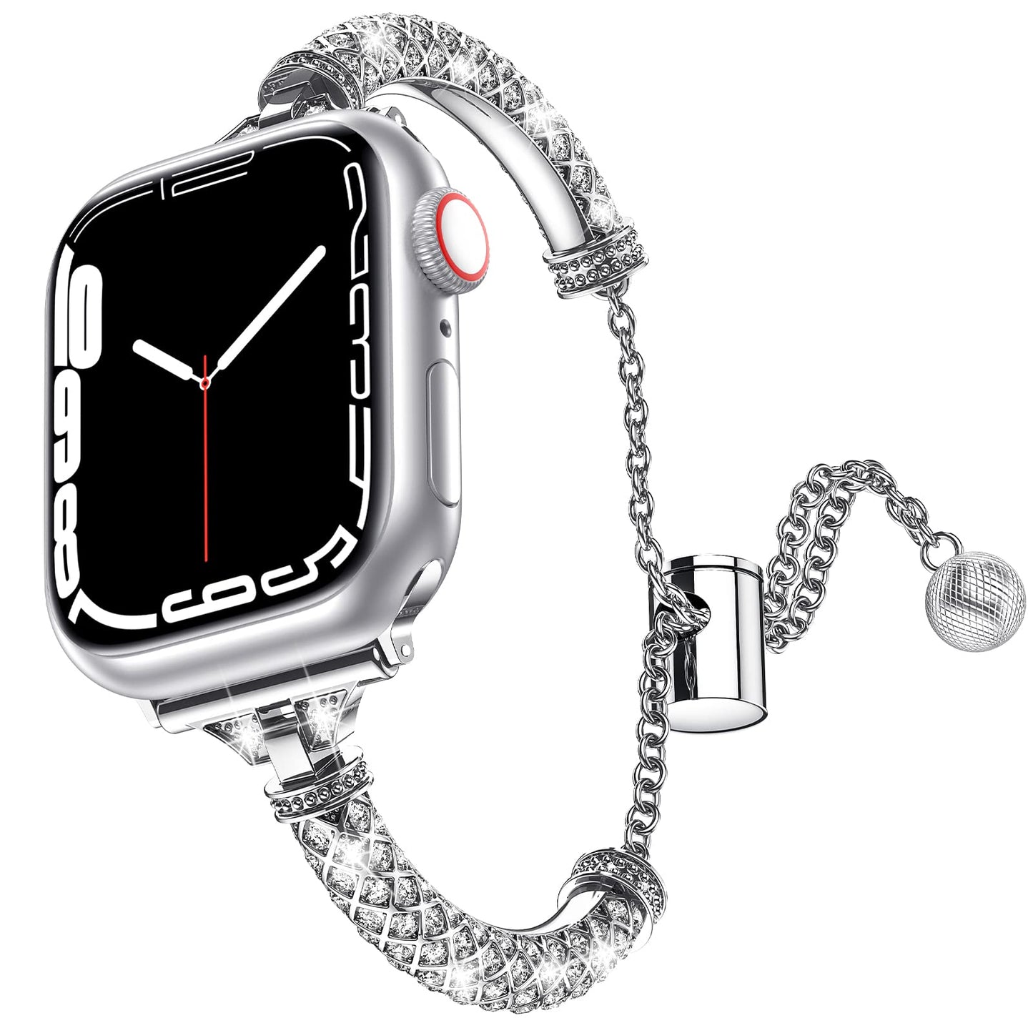 for Apple Watch Ultra 49mm / SE / SE (2022) 44mm / Series 7 / 8 45mm / 4 / 5 / 6 44mm / 1 / 2 / 3 42mm Metal Watch Strap for Women Girls Rhinestone Decorated Stretch Jewelry Wrist Band - Silver