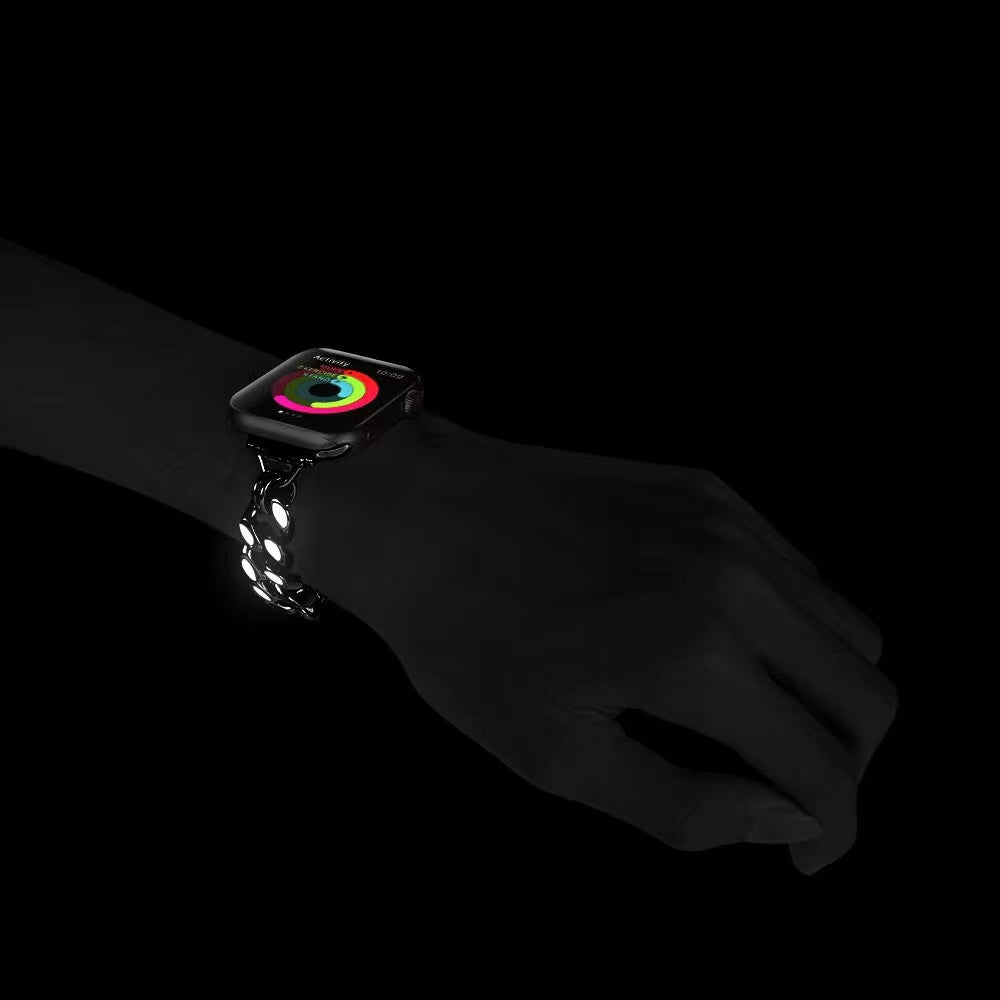 for Apple Watch Series 1 / 2 / 3 38mm / Series 4 / 5 / 6 / SE / SE (2022) 40mm / Series 7 / 8 41mm Cool Chain Metal Link Bands Night Luminous Strap Bracelet - Black