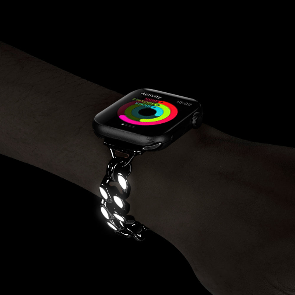 for Apple Watch Series 1 / 2 / 3 38mm / Series 4 / 5 / 6 / SE / SE (2022) 40mm / Series 7 / 8 41mm Cool Chain Metal Link Bands Night Luminous Strap Bracelet - Silver