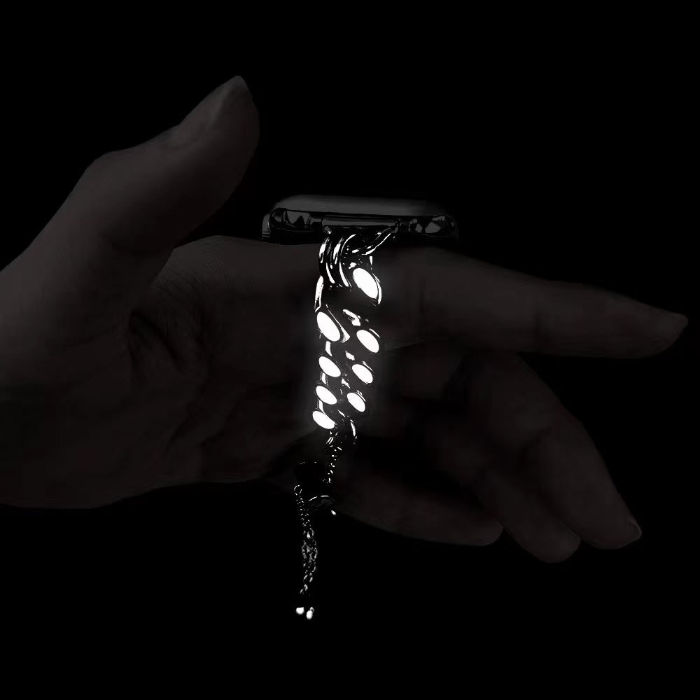 for Apple Watch Series 1 / 2 / 3 38mm / Series 4 / 5 / 6 / SE / SE (2022) 40mm / Series 7 / 8 41mm Cool Chain Metal Link Bands Night Luminous Strap Bracelet - Silver