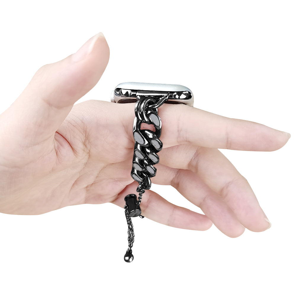 for Apple Watch Ultra 49mm / Series 8 / 7 45mm / Series 6 / 5 / 4 / SE / SE (2022) 44mm / Series 3 / 2 / 1 42mm Chain Style Metal Watch Band Luminous Strap Replacement - Black