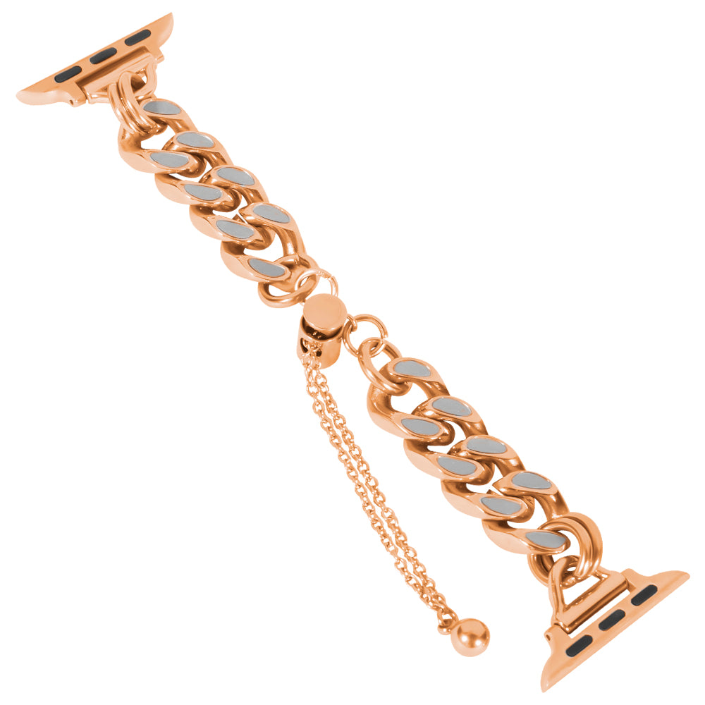 for Apple Watch Ultra 49mm / Series 8 / 7 45mm / Series 6 / 5 / 4 / SE / SE (2022) 44mm / Series 3 / 2 / 1 42mm Chain Style Metal Watch Band Luminous Strap Replacement - Rose Gold