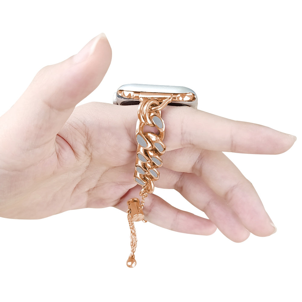 for Apple Watch Ultra 49mm / Series 8 / 7 45mm / Series 6 / 5 / 4 / SE / SE (2022) 44mm / Series 3 / 2 / 1 42mm Chain Style Metal Watch Band Luminous Strap Replacement - Rose Gold