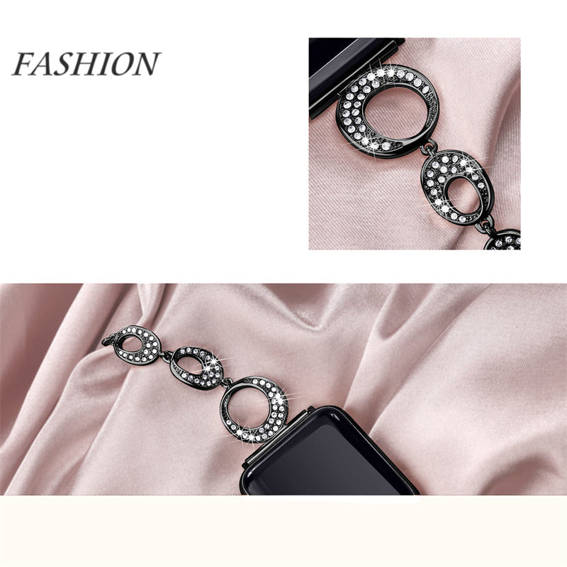 for Apple Watch Series 8 / 7 41mm / Series 6 / 5 / 4 / SE / SE(2022) 40mm / Series 3 / 2 / 1 38mm Rhinestone Decor Bling Bracelet Stainless Steel Wristband Strap - Black