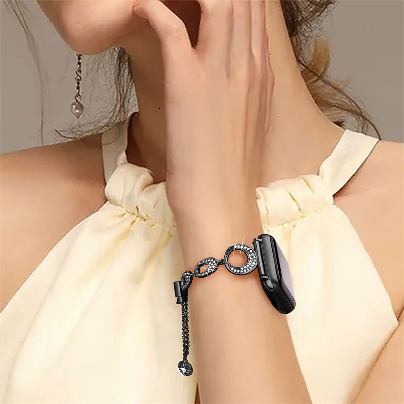 for Apple Watch Series 8 / 7 41mm / Series 6 / 5 / 4 / SE / SE(2022) 40mm / Series 3 / 2 / 1 38mm Rhinestone Decor Bling Bracelet Stainless Steel Wristband Strap - Black