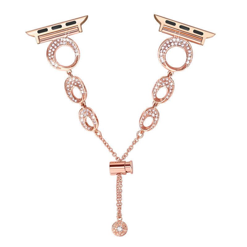 for Apple Watch Series 8 / 7 41mm / Series 6 / 5 / 4 / SE / SE(2022) 40mm / Series 3 / 2 / 1 38mm Rhinestone Decor Bling Bracelet Stainless Steel Wristband Strap - Rose Gold