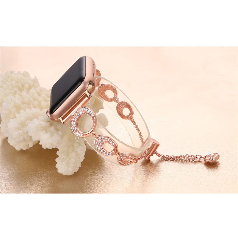 for Apple Watch Series 8 / 7 41mm / Series 6 / 5 / 4 / SE / SE(2022) 40mm / Series 3 / 2 / 1 38mm Rhinestone Decor Bling Bracelet Stainless Steel Wristband Strap - Rose Gold