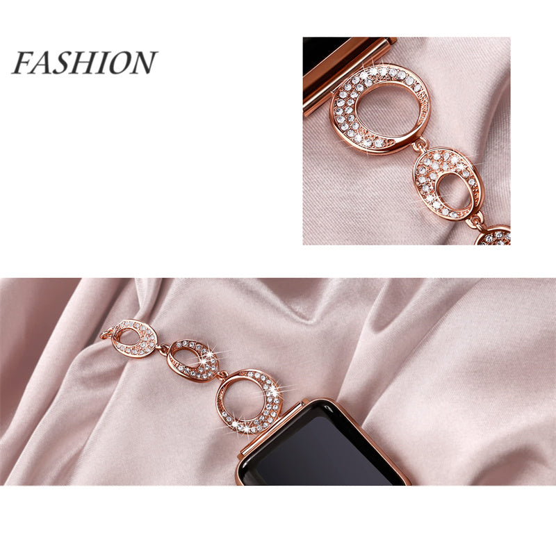 for Apple Watch Series 8 / 7 41mm / Series 6 / 5 / 4 / SE / SE(2022) 40mm / Series 3 / 2 / 1 38mm Rhinestone Decor Bling Bracelet Stainless Steel Wristband Strap - Rose Gold