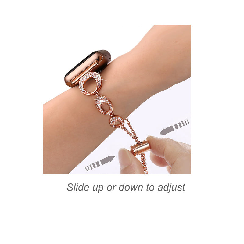 for Apple Watch Series 8 / 7 41mm / Series 6 / 5 / 4 / SE / SE(2022) 40mm / Series 3 / 2 / 1 38mm Rhinestone Decor Bling Bracelet Stainless Steel Wristband Strap - Rose Gold