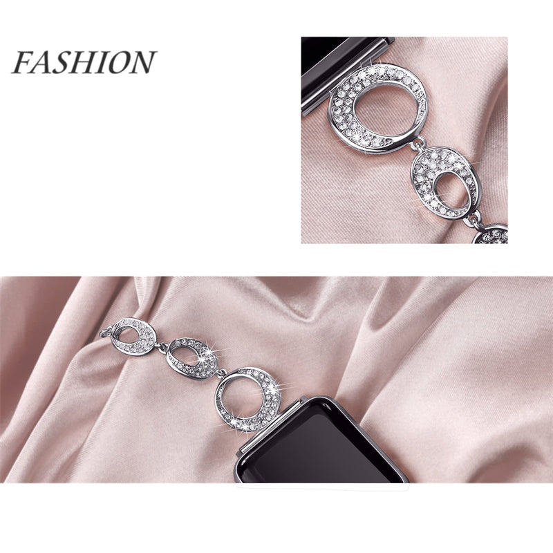 for Apple Watch Series 8 / 7 41mm / Series 6 / 5 / 4 / SE / SE(2022) 40mm / Series 3 / 2 / 1 38mm Rhinestone Decor Bling Bracelet Stainless Steel Wristband Strap - Silver