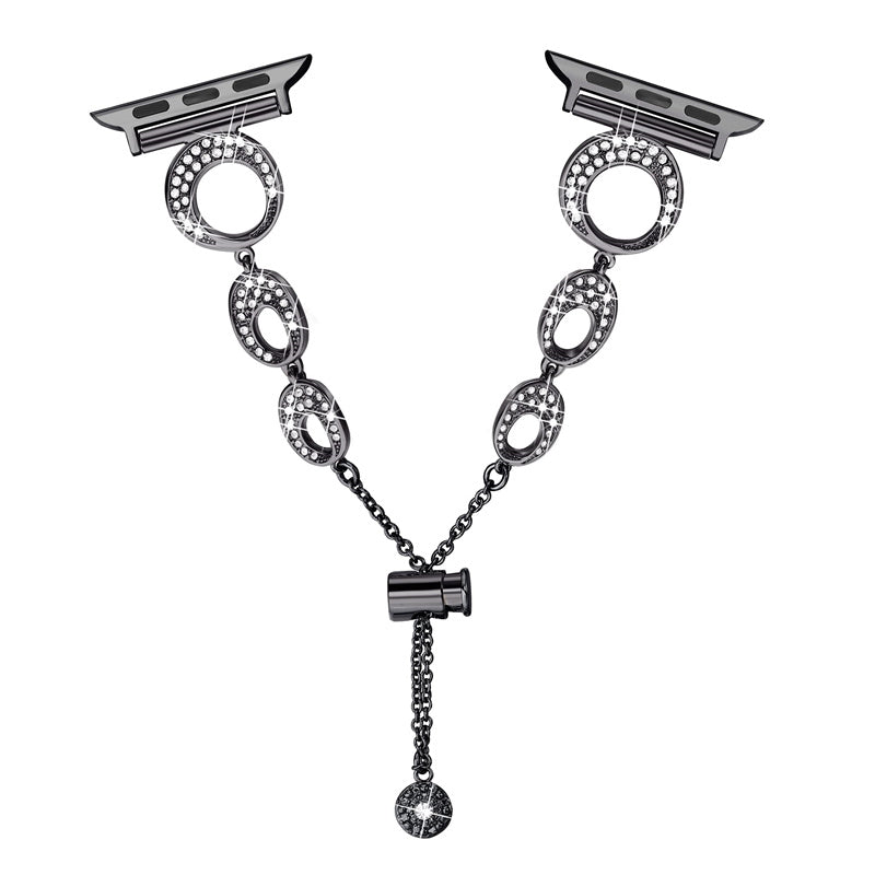 for Apple Watch Ultra 49mm / Series 8 / 7 45mm / Series 6 / 5 / 4 / SE / SE(2022) 44mm / Series 3 / 2 / 1 42mm Metal Bracelet Watch Band Rhinestone Decor Replacement Strap - Black