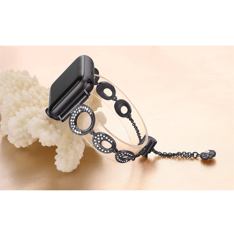 for Apple Watch Ultra 49mm / Series 8 / 7 45mm / Series 6 / 5 / 4 / SE / SE(2022) 44mm / Series 3 / 2 / 1 42mm Metal Bracelet Watch Band Rhinestone Decor Replacement Strap - Black