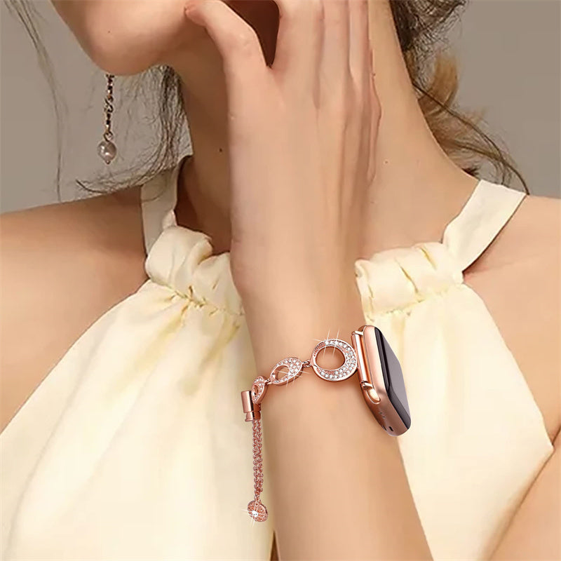 for Apple Watch Ultra 49mm / Series 8 / 7 45mm / Series 6 / 5 / 4 / SE / SE(2022) 44mm / Series 3 / 2 / 1 42mm Metal Bracelet Watch Band Rhinestone Decor Replacement Strap - Rose Gold