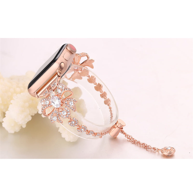 for Apple Watch Ultra 49mm / Series 8 45mm / 7 45mm / 6 / 5 / 4 / SE 44mm / SE (2022) 44mm / 3 / 2 / 1 42mm Bowknot Bracelet Metal Watch Strap Replacement Wrist Band - Rose Gold