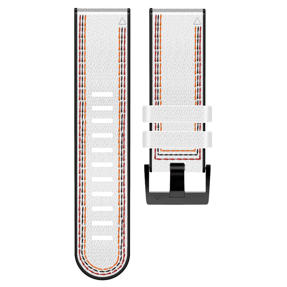 for Garmin Enduro / Tactix Delta / Tactix 7 Pro PU Leather Coated Silicone Watch Band 26mm Three-color Stitching Line Quick Release Sweatproof Strap - White