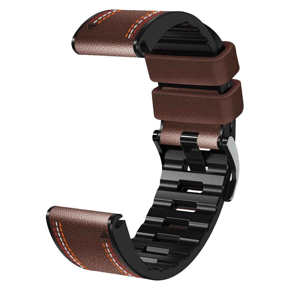 for Garmin Enduro / Tactix Delta / Tactix 7 Pro PU Leather Coated Silicone Watch Band 26mm Three-color Stitching Line Quick Release Sweatproof Strap - Coffee