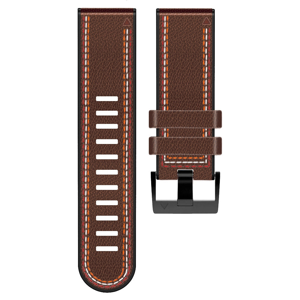 for Garmin Enduro / Tactix Delta / Tactix 7 Pro PU Leather Coated Silicone Watch Band 26mm Three-color Stitching Line Quick Release Sweatproof Strap - Coffee