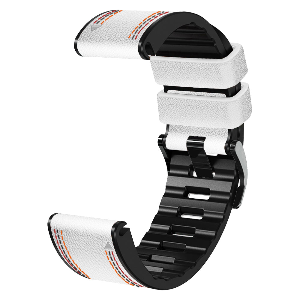 For Garmin Descent G1 / Instinct 2 / Epix Gen2 Quick Release Watch Band PU Leather Coated Silicone Three-color Stitching Line Wristband Strap - White