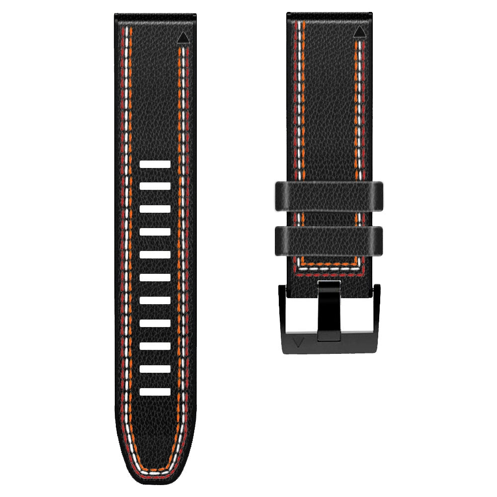 For Garmin Descent G1 / Instinct 2 / Epix Gen2 Quick Release Watch Band PU Leather Coated Silicone Three-color Stitching Line Wristband Strap - Black