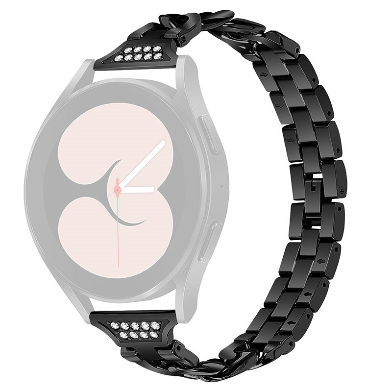 For Samsung Galaxy Watch4 Active 40mm / 44mm / Watch4 Classic 42mm / 46mm Rhinestone Decor 20mm Metal Smart Watch Band Replacement Wrist Strap - Black