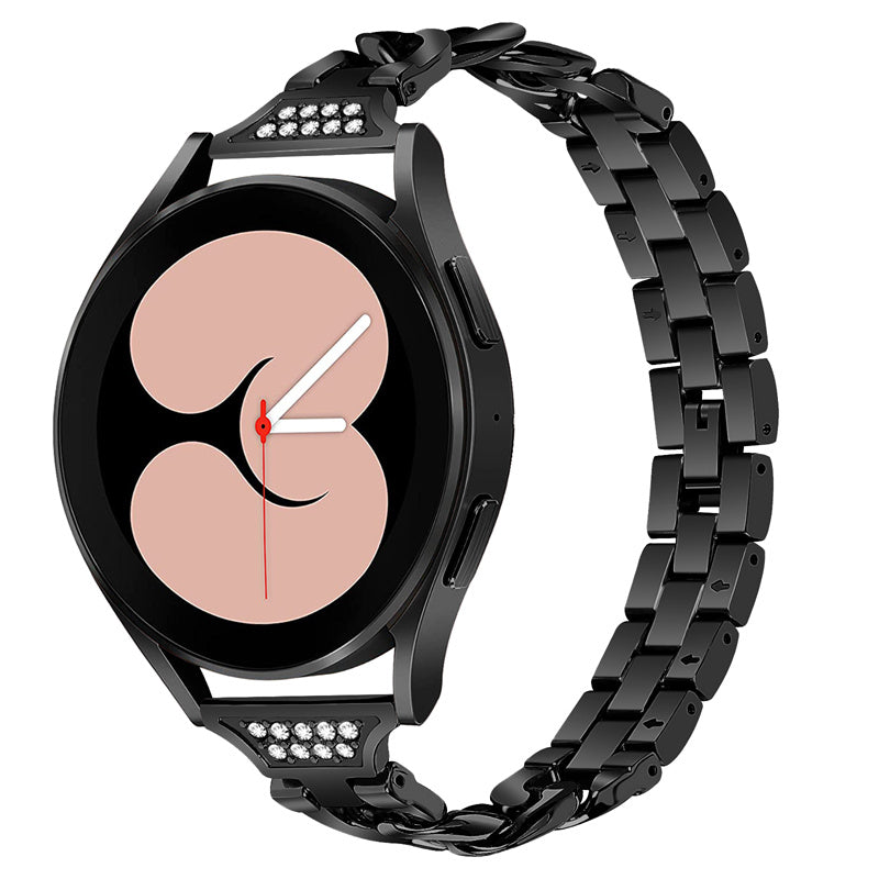 For Samsung Galaxy Watch4 Active 40mm / 44mm / Watch4 Classic 42mm / 46mm Rhinestone Decor 20mm Metal Smart Watch Band Replacement Wrist Strap - Black