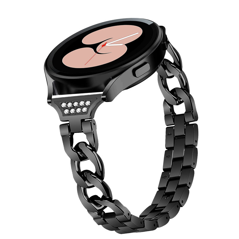 For Samsung Galaxy Watch4 Active 40mm / 44mm / Watch4 Classic 42mm / 46mm Rhinestone Decor 20mm Metal Smart Watch Band Replacement Wrist Strap - Black