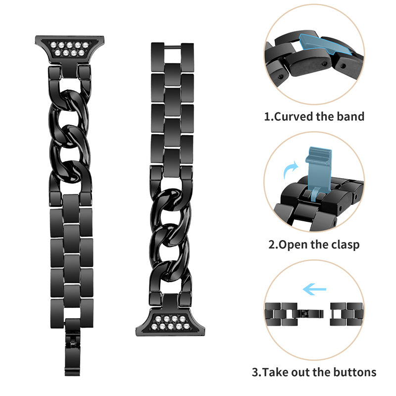 For Samsung Galaxy Watch4 Active 40mm / 44mm / Watch4 Classic 42mm / 46mm Rhinestone Decor 20mm Metal Smart Watch Band Replacement Wrist Strap - Black