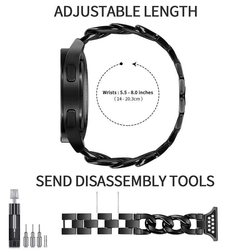 For Samsung Galaxy Watch4 Active 40mm / 44mm / Watch4 Classic 42mm / 46mm Rhinestone Decor 20mm Metal Smart Watch Band Replacement Wrist Strap - Black