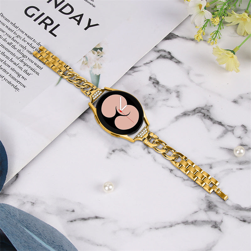 For Samsung Galaxy Watch4 Active 40mm / 44mm / Watch4 Classic 42mm / 46mm Rhinestone Decor 20mm Metal Smart Watch Band Replacement Wrist Strap - Gold