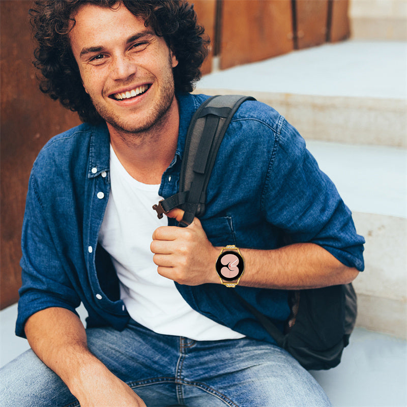 For Samsung Galaxy Watch4 Active 40mm / 44mm / Watch4 Classic 42mm / 46mm Rhinestone Decor 20mm Metal Smart Watch Band Replacement Wrist Strap - Gold