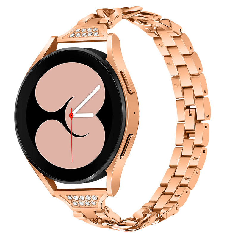 for Samsung Galaxy Watch4 Active 40mm / 44mm / Watch4 Classic 42mm / 46mm Rhinestone Decor 20mm Metal Smart Watch Band Replacement Wrist Strap - Rose Gold