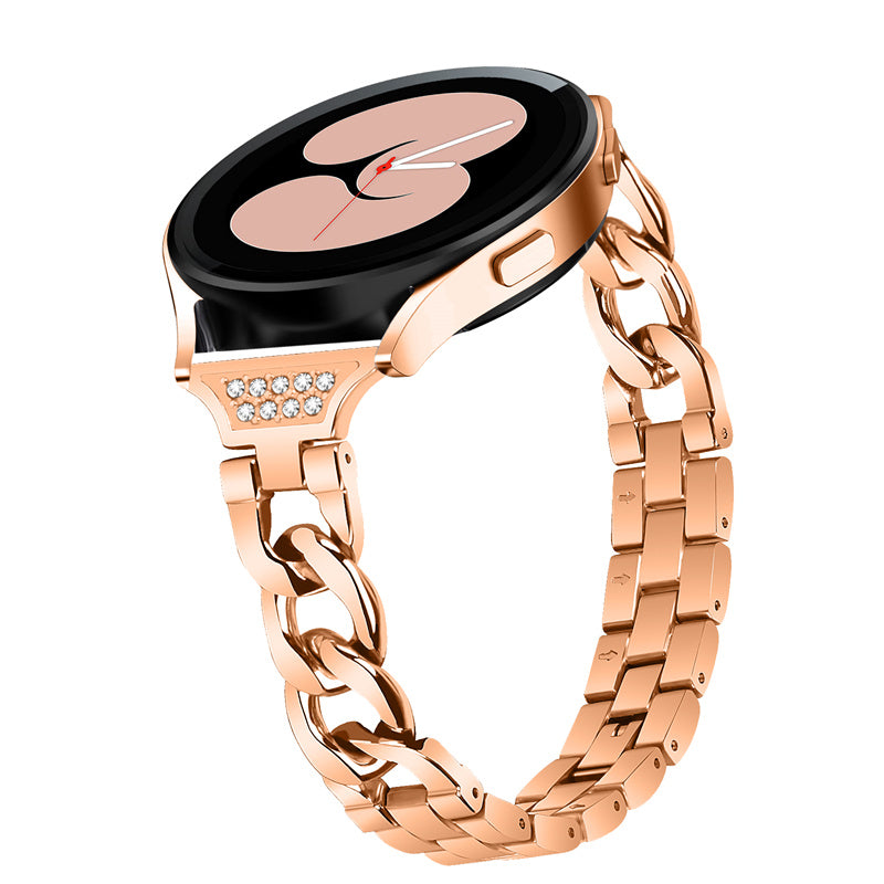 for Samsung Galaxy Watch4 Active 40mm / 44mm / Watch4 Classic 42mm / 46mm Rhinestone Decor 20mm Metal Smart Watch Band Replacement Wrist Strap - Rose Gold