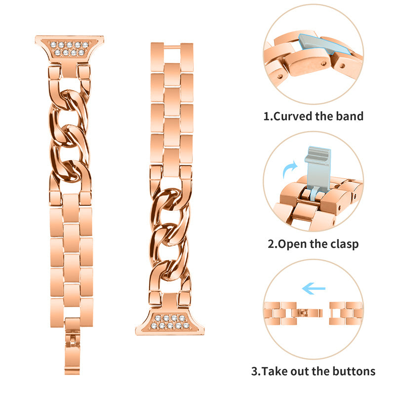 for Samsung Galaxy Watch4 Active 40mm / 44mm / Watch4 Classic 42mm / 46mm Rhinestone Decor 20mm Metal Smart Watch Band Replacement Wrist Strap - Rose Gold