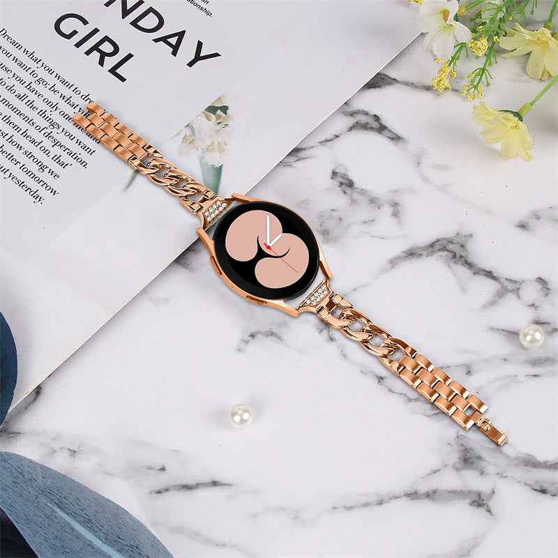 for Samsung Galaxy Watch4 Active 40mm / 44mm / Watch4 Classic 42mm / 46mm Rhinestone Decor 20mm Metal Smart Watch Band Replacement Wrist Strap - Rose Gold