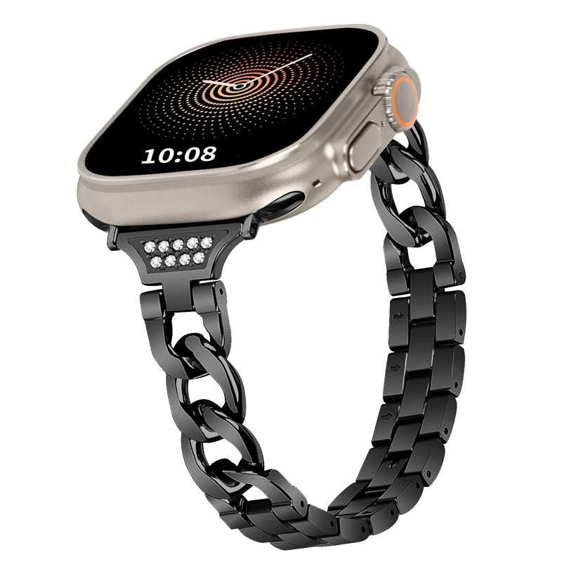 for Apple Watch Ultra 49mm / Series 8 / 7 45mm / 6 / 5 / 4 / SE / SE (2022) 44mm / 3 / 2 / 1 42mm Rhinestone Decor Metal Smart Watch Band Replacement Wrist Strap - Black