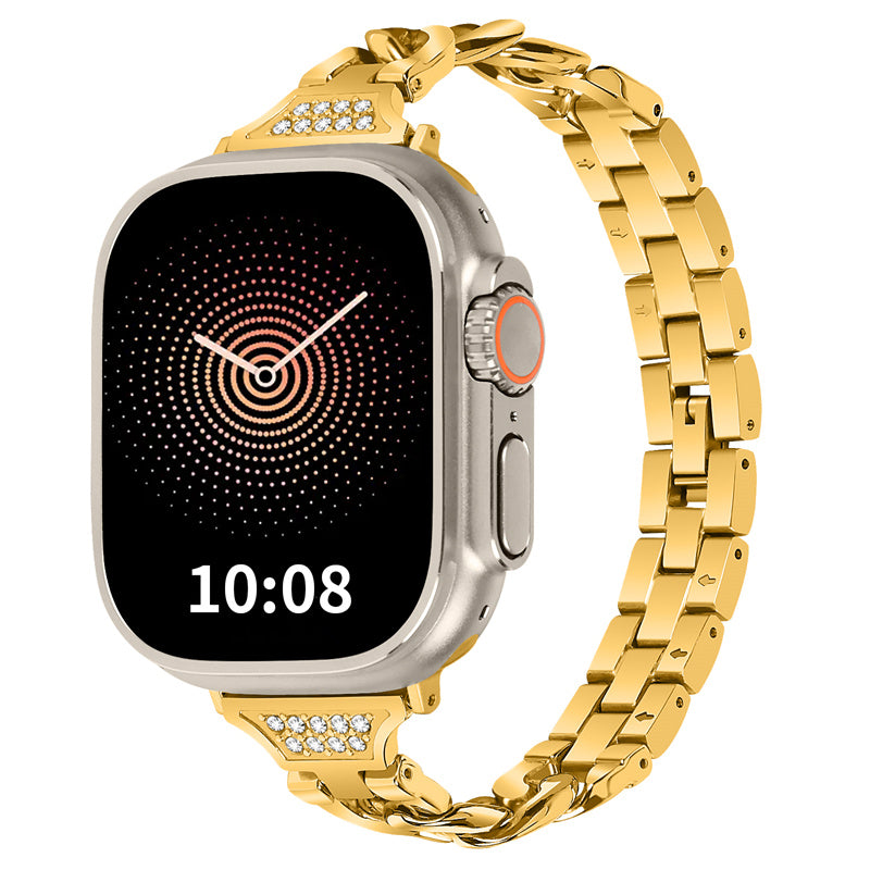 for Apple Watch Ultra 49mm / Series 8 / 7 45mm / 6 / 5 / 4 / SE / SE (2022) 44mm / 3 / 2 / 1 42mm Rhinestone Decor Metal Smart Watch Band Replacement Wrist Strap - Gold