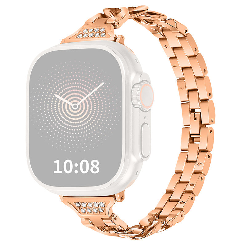 for Apple Watch Ultra 49mm / Series 8 / 7 45mm / 6 / 5 / 4 / SE / SE (2022) 44mm / 3 / 2 / 1 42mm Rhinestone Decor Metal Smart Watch Band Replacement Wrist Strap - Rose Gold
