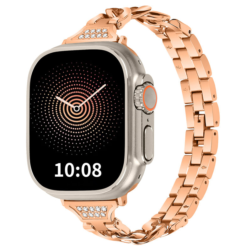 for Apple Watch Series 8 / 7 41mm / 6 / 5 / 4 / SE / SE (2022) 40mm / 3 / 2 / 1 38mm Rhinestones Decor Metal Smartwatch Strap Replacement Watch Band - Rose Gold