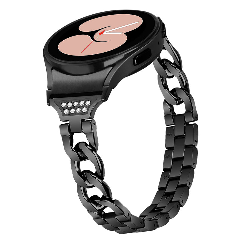 For Samsung Galaxy Watch 5 / 4 Active 44mm / 40mm / Watch 5 Pro 45mm Metal Watch Strap Rhinestone Decor Wrist Band with Adapter Connector - Black